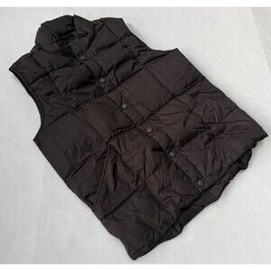 Land’s End Kids Down Vest Medium 10-12 Brown Quilted Snap Front Pockets Outdoor